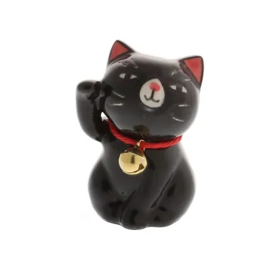 Japanese 1.5 H Mini Black Lucky Maneki Neko Cat With Bell Ornament Made In Japan • $16.95