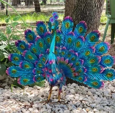 Peacock Garden Statue Animal Bird Sculpture Metal Outdoor Yard Lawn Art Figurine • $115.89