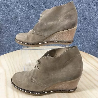 J.Crew Boots Womens 7 MacAlister Taupe Suede Wedge Ankle Top Casual Lace Up • $28.04