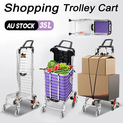 Foldable Shopping Cart Trolley Basket Luggage Groceries Portable Aluminum Wheels • $49.49