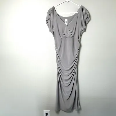 M By Marc Bouwer Dress Womens Size M Gray Taupe Ruched Stretch Short Sleeves • $17.95