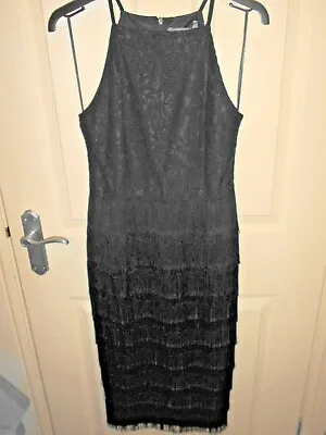 BNWT OASIS BLACK FRINGED & LACE FLAPPER 20s OCCASION EVENING DRESS UK 6 RRP £80 • £30