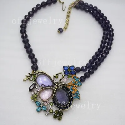 Heidi Daus Jewelry HUGE BEADED Teardrop Pendant BUTTERFLY Necklace Multicolor CZ • $49.99