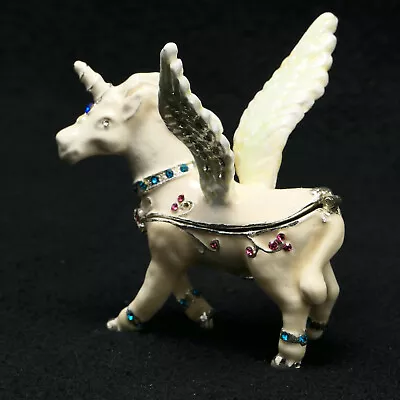 Work Of Art - Porcelain Enameled Jeweled UNICORN Horse Magnetic Trinket Box • $24.95