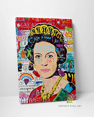 Queen Elizabeth Graffiti Canvas Art Wall Print Picture Canvas Fashion Decor-D652 • £25.03