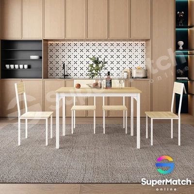 $209.59 • Buy 5 Piece Dining Table And Chairs Set Restaurant Chair Wooden Metal Oak White