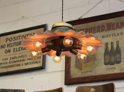 20  Antique Radial Wave Pendant Lamp Light 6 Socket Cluster Industrial Vtg XL • $949