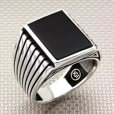 925 Silver Sterling Rectangle Shape Black Onyx Gemstone Exclusive Men's Ring • $36.78