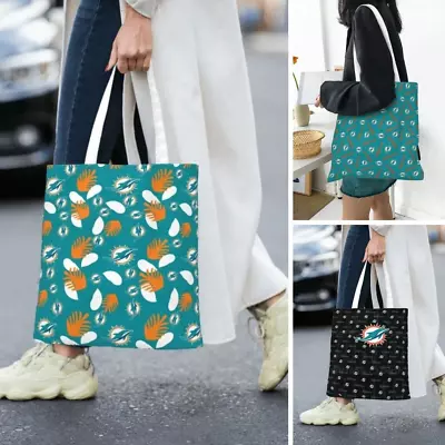 Women's Canvas Shopping Miami Dolphins Bag Printed Handbag Men's Totes，fans Gift • $12.88