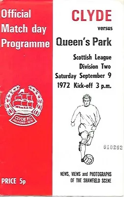 Clyde (Promoted) V Queens Park Scottish League 9th September 1972 • £1.25