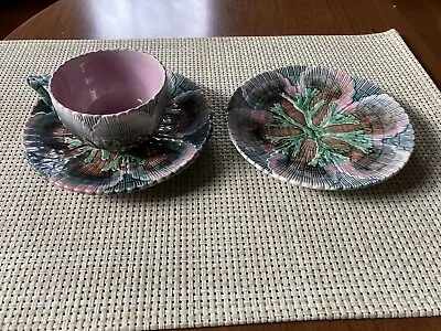 Vtg Griffin Smith & Hill Majolica Shell And Seaweed Etruscan Cup And 2 Saucers • $79