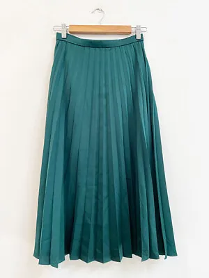 Designer J Crew Size XS (00) Green Midi Pleated Satin Stunning Women's Skirt • $70