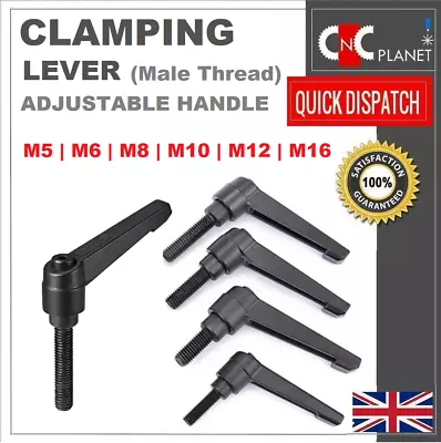 Machine Handle Adjustable Clamping Lever Male Black Knob M4 M5 M6 M8 M10 M12 M16 • £5.25