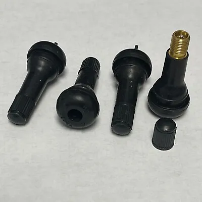 TR413 SNAP-IN TIRE VALVE STEMS WITH CAPS BLACK RUBBER (4 Pcs) RUBBER Type • $1.79