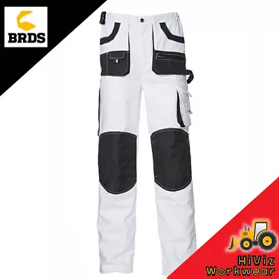 Mens Painters Advance Work Trousers Knee Panels Multi Pockets Elasticate White • £14.99