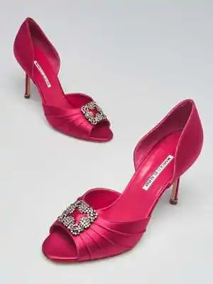 Manolo Blahnik Pink Satin Sedaraby D'Orsay Peep-Toe Pumps Size 10/40.5 • $495