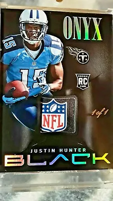 $110 • Buy JUSTIN HUNTER PANINI BLACK ONYX 1/1 NFL SHIELD LOGO PATCH 1of1