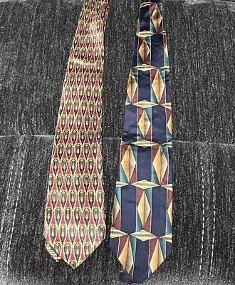 2 Vintage French & Italian Silk Neckties Red Navy Gold Richel Royal & Battini • $17.99