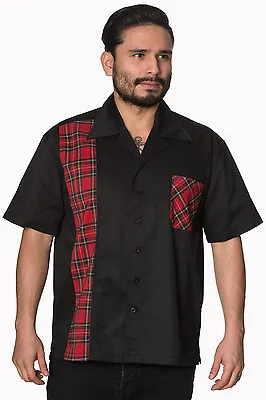 BOWLING SHIRT S M L Black Rockabilly Shirt - Mens Tartan 1950s Scotland • £34.99