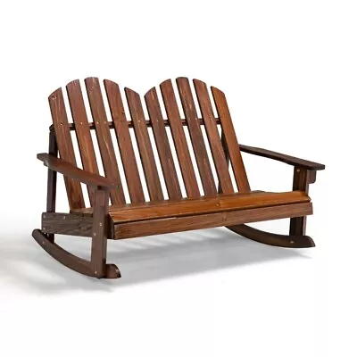 2 Person Fir Wood Rocking Chair Ergonomic Backyard Garden Slatted Armchair Bench • $78.99