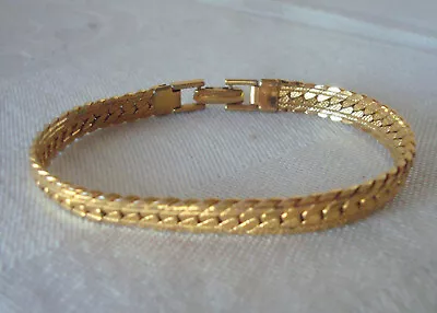 Vintage Napier Gold Tone Herringbone Link Bracelet Pat 4.774.743 • $16