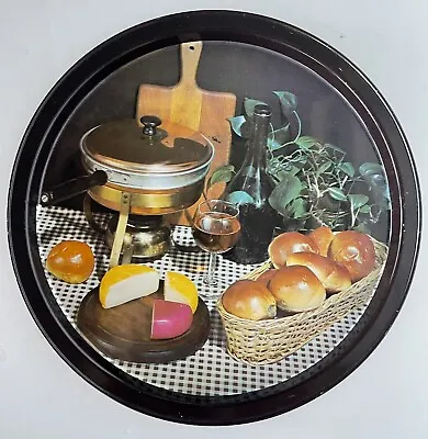 Vintage 1960s Black Metal Serving Tray Fondue Cheese Bread Wine ~ 10 3/4  • $9.97