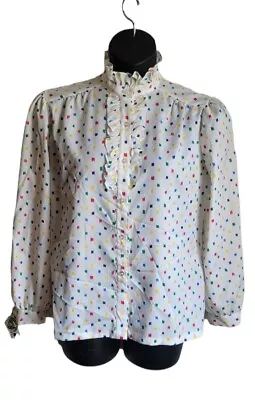 Pins & Needles Vintage Colorful Button Up Blouse LS Ruffle Top Womens Size 16 • $15