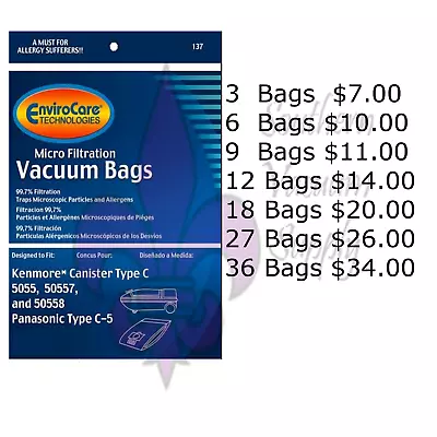 Sears Kenmore Type C Vacuum Bags For Models 5055 50557 And 50588 • $11