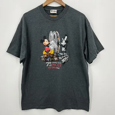 Walt Disney World T-Shirt Men's L Gray 75 Years With Mickey Mouse Vintage • $15.25