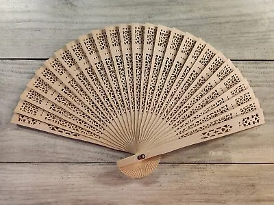 Handheld Wooden Sandalwood Folding Fan - Vintage Retro Style 8  X 13   • $7.50