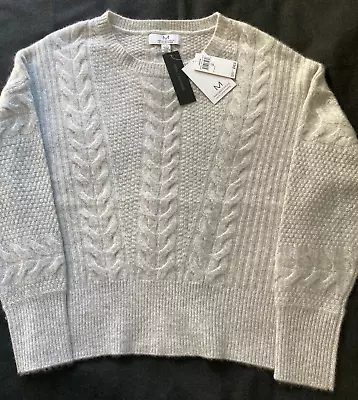 $345 Magaschoni Pure Cashmere Cable Knit Thick Sweater Women’s Sz L Heather Grey • $110.99