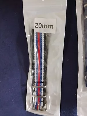 One-Piece Watch Strap In BLUE/WHITE/RED British/UK Flag-Style Thin Stripes • £3.65