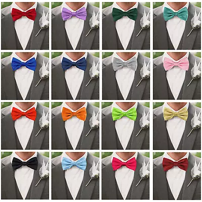 Mens Boys Bow Tie Satin Solid Plain Wedding Adjustable Pretied Bowtie Party Gift • £2.65