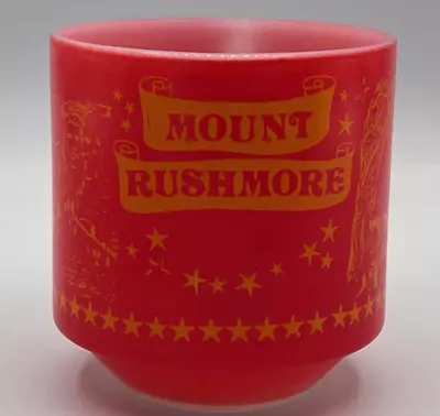 Vintage Unique Shape Federal Milk Glass Mug Souvenir Mount Rushmore Red / Yellow • $32