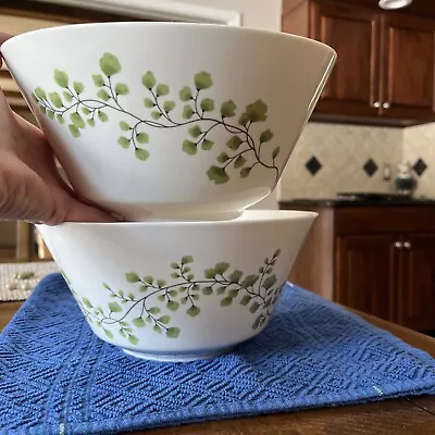 (2) Martha Stewart Maidenhair Fern White & Green 9  X 4.5   Salad Serving Bowls • $40