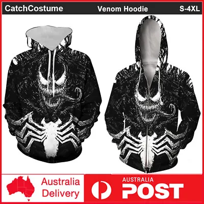 Venom Spiderman Hoodie 3D Print Sweatshirt Hooded Coat Superhero Cosplay Costume • £22.54