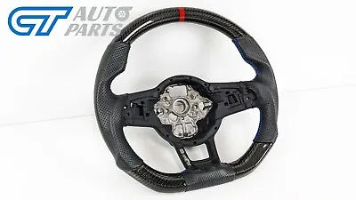 Carbon Leather Steering Wheel Blue Stitching Red Line For VW Golf 7 MK7 R GTI • $385.40