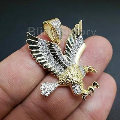 Hip Hop Iced Gold Pt Brass Micro Pave Bling Soaring Eagle Pendant Spbch1127g • $19.99