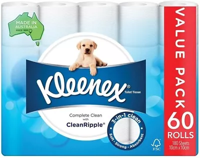 $47.95 • Buy 60 X Kleenex Toilet Paper Bathroom Tissue Rolls 180 Sheets Soft Strong Absorbent