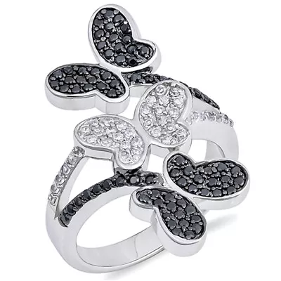 Black CZ Micro Pave Butterfly Cute Ring New .925 Sterling Silver Band Sizes 5-10 • $38.99