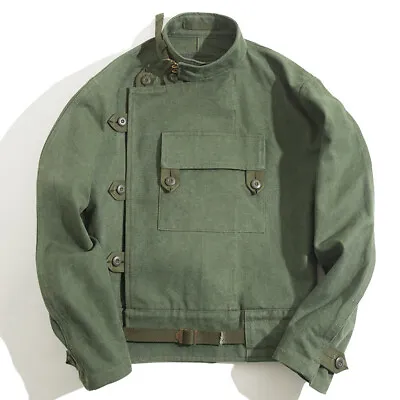 Men's Vintage Swedish Motocycle Jacket Cotton Army Military Workwear Coat • $57.28