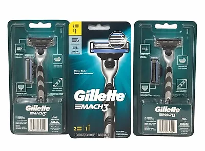 3Pk Gillette Mach3 Men’s Razor Handle & 2 Blade Refill Cartridges Silver & Black • $18.99