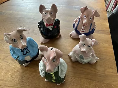 Full Set Of 5 X Natwest Pigs Family Piggy Banks Money Boxes 1980s With Stoppers • £55