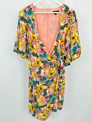 AIDAN AIDAN MATTOX NWT Women Size 12 Wrap Peach Printed Cocktail Dress • $84.99