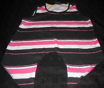 Ladies Black/pink Stripped Crop Tie Up Top Size 12 • £1.50