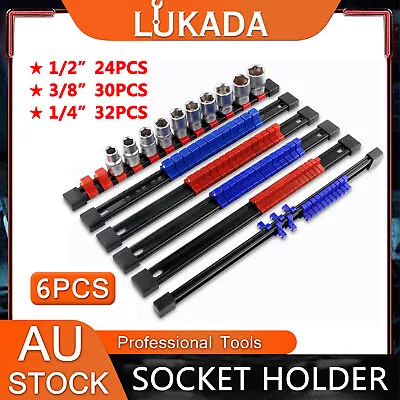 $25.59 • Buy 6pc Socket Holder Storage Tray Rail Rack Organizer Mountable Sliding 1/4 3/8 1/2