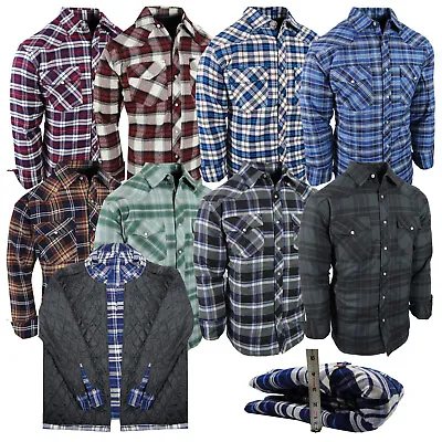 Fully Quilted Plaid Flannel Jacket Mens Shirt Thick 4 Pocket Snap Up Western • $24.95