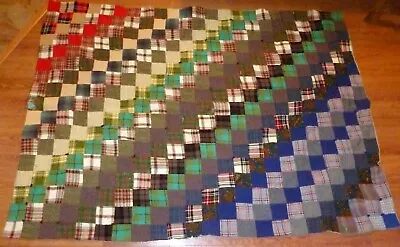 68  X 48  Vintage WOOL PATCHWORK Quilt Throw MEMORY BLANKET Tartan Plaid • $49.99