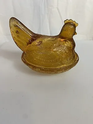 Vintage Indiana Glass Amber Brown Hen On Nest Chicken Butter Candy Dish • $11.20