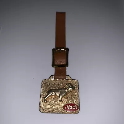 Vintage Goldtone Mack Bulldog Red Logo Truck Watch Fob & Strap • $27.95